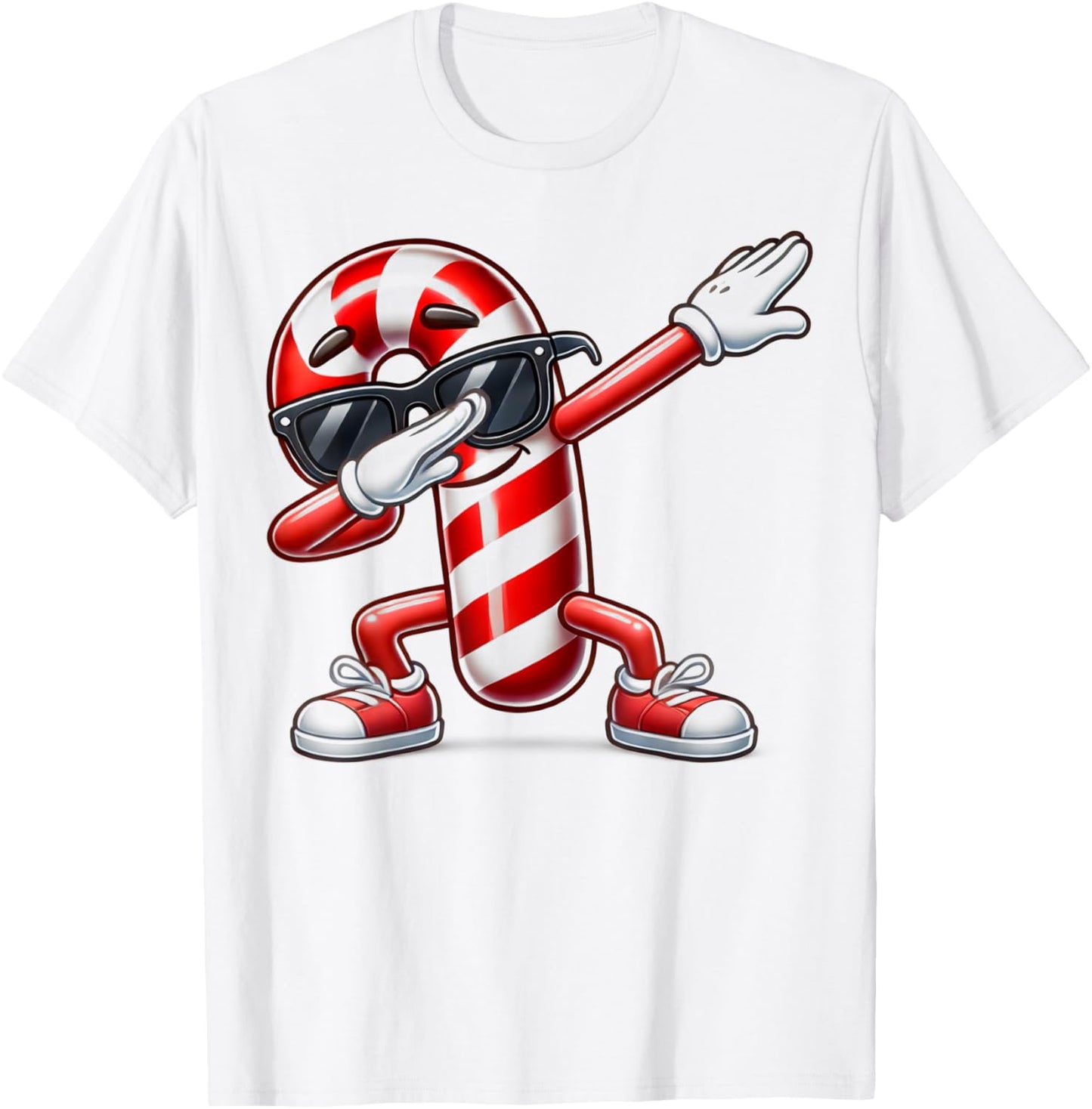 Dabbing Candy Cane Funny Christmas T-Shirt - T-Shirt | White