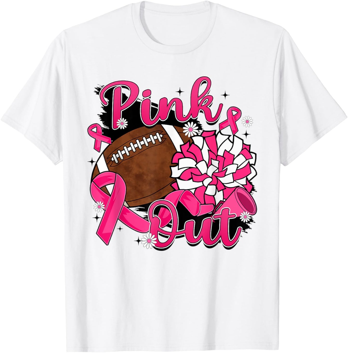 Breast Cancer Awareness Football Pink Out Pink Ribbon Women T-Shirt - T-Shirt | White