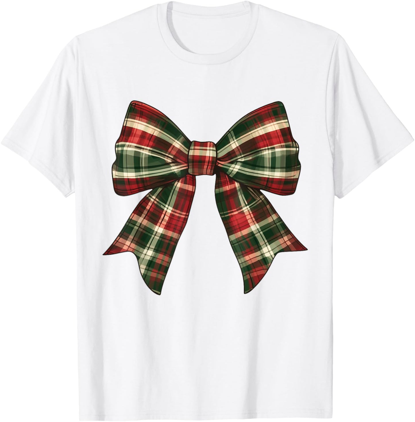 Christmas Bow Tartan Buffalo Plaid For Girls Toddlers Women T-Shirt - T-Shirt | White