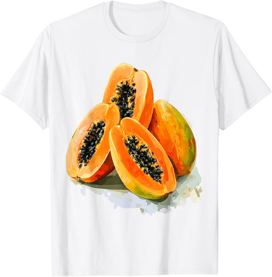 Papaya Fruit Motif Colorful Art Papaya T-Shirt - T-Shirt | White