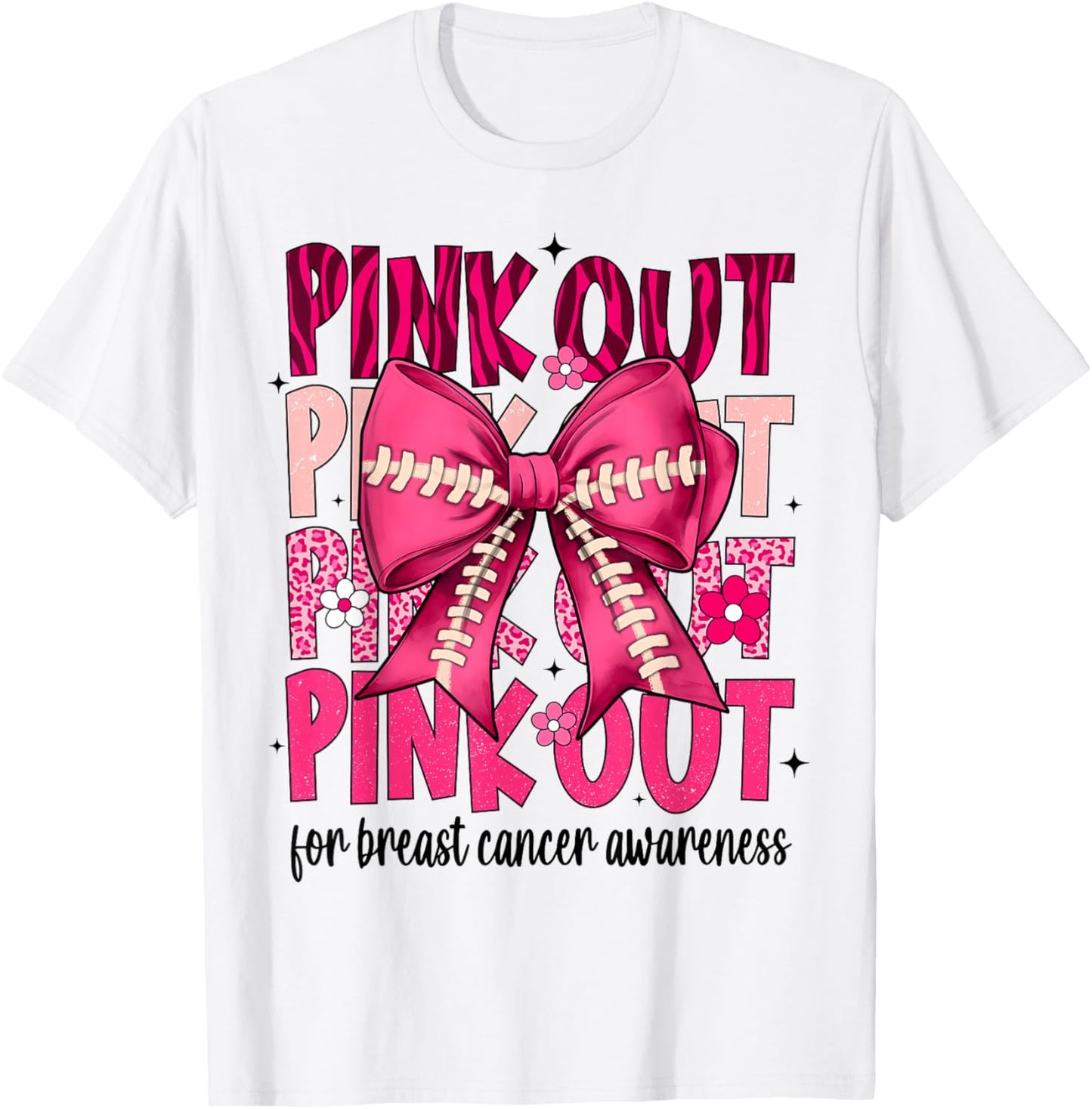 Pink Out Football Pink Coquette Bow Breast Cancer Awareness T-Shirt - T-Shirt | White