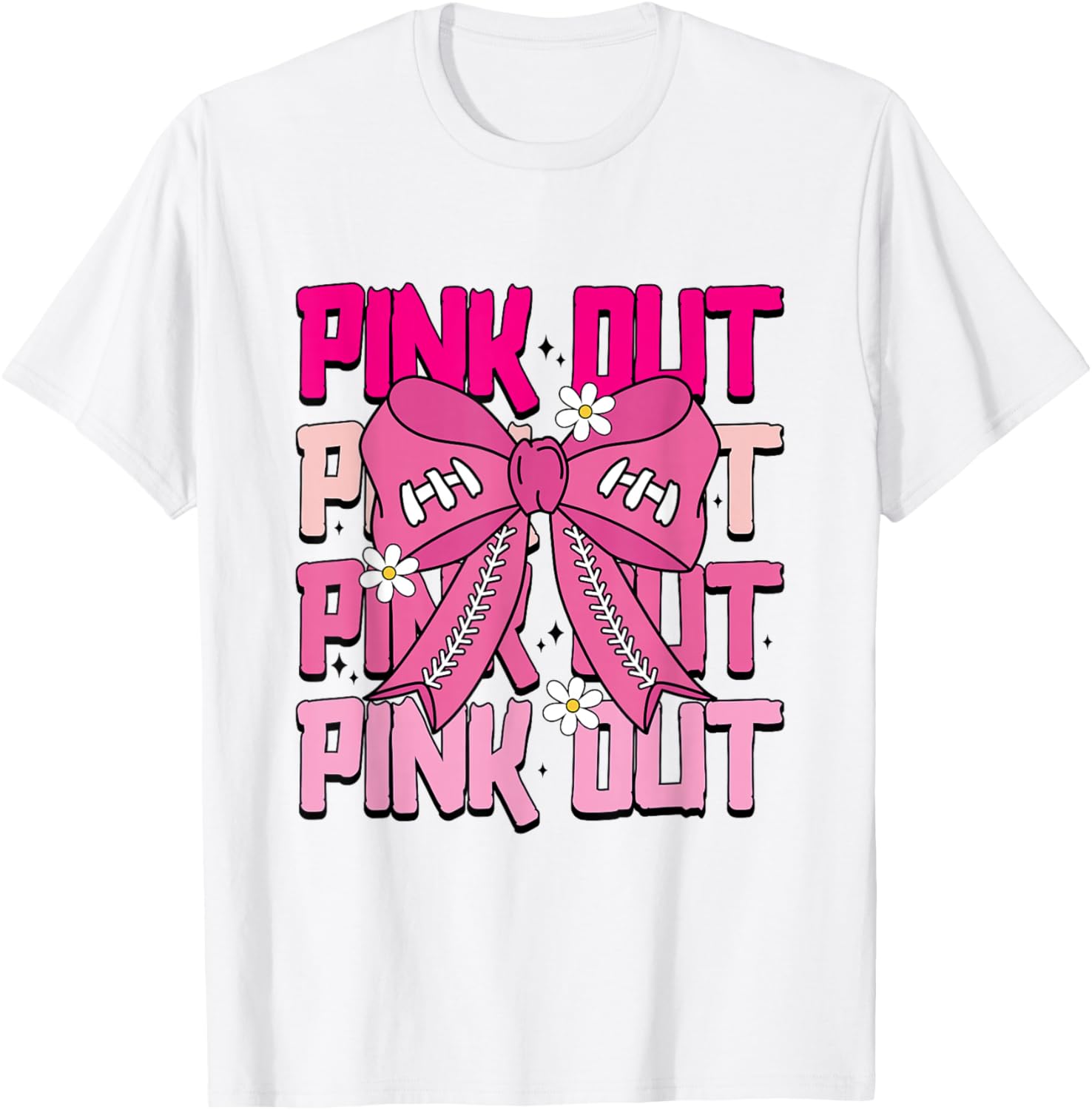 Pink Out Breast Cancer Football Pink Bow Breast Cancer Women T-Shirt - T-Shirt | White