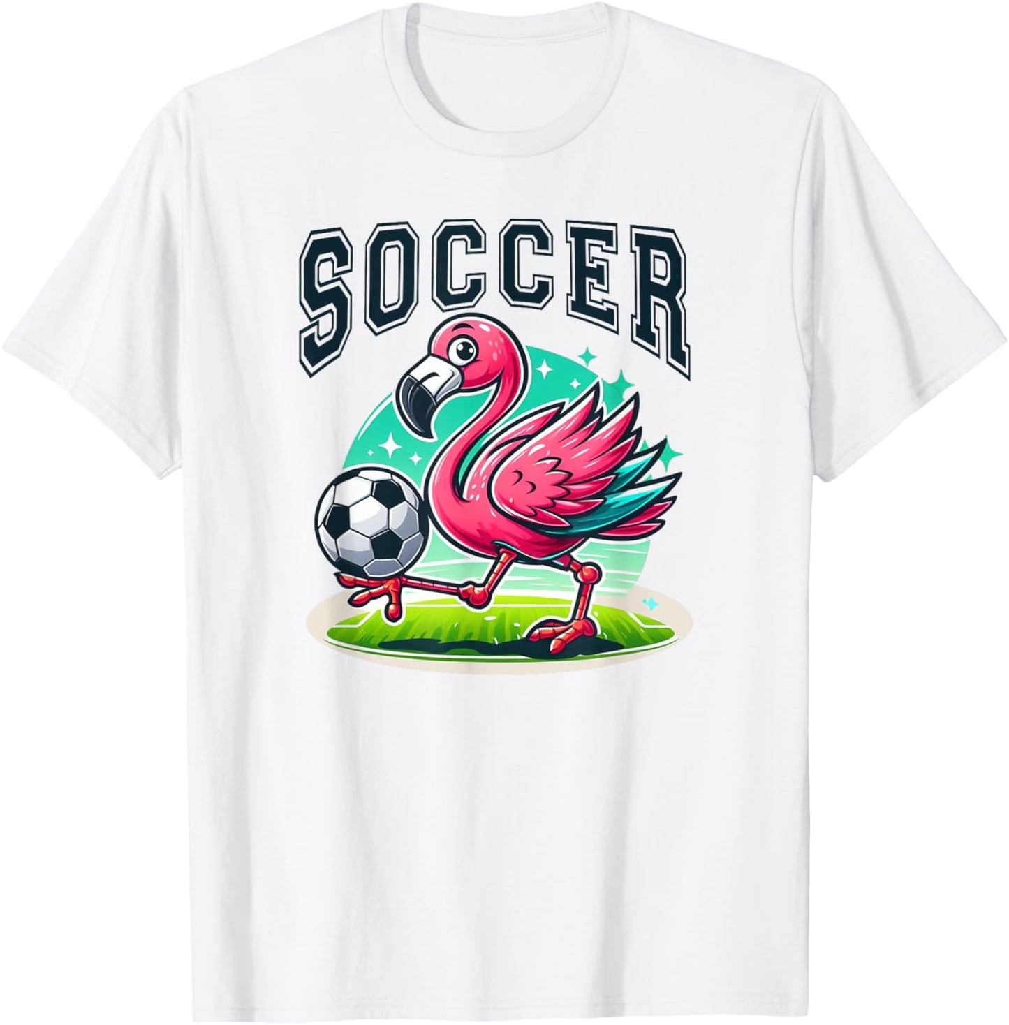 Soccer Pink Flamingo Playing Soccer T-Shirt - T-Shirt | White