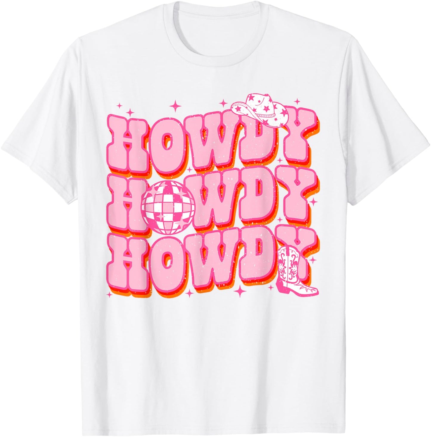 Howdy Southern Western Girl Country Rodeo Pink Cowgirl Disco T-Shirt - T-Shirt | White