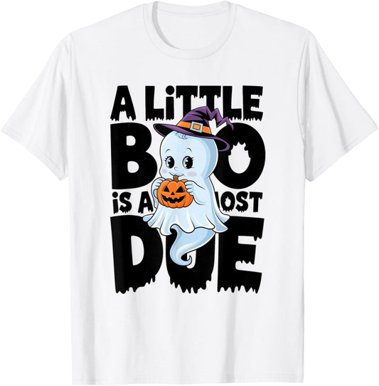 Little Boo Is Almost Due Halloween Pregnant Baby Ghost T-Shirt - T-Shirt | White