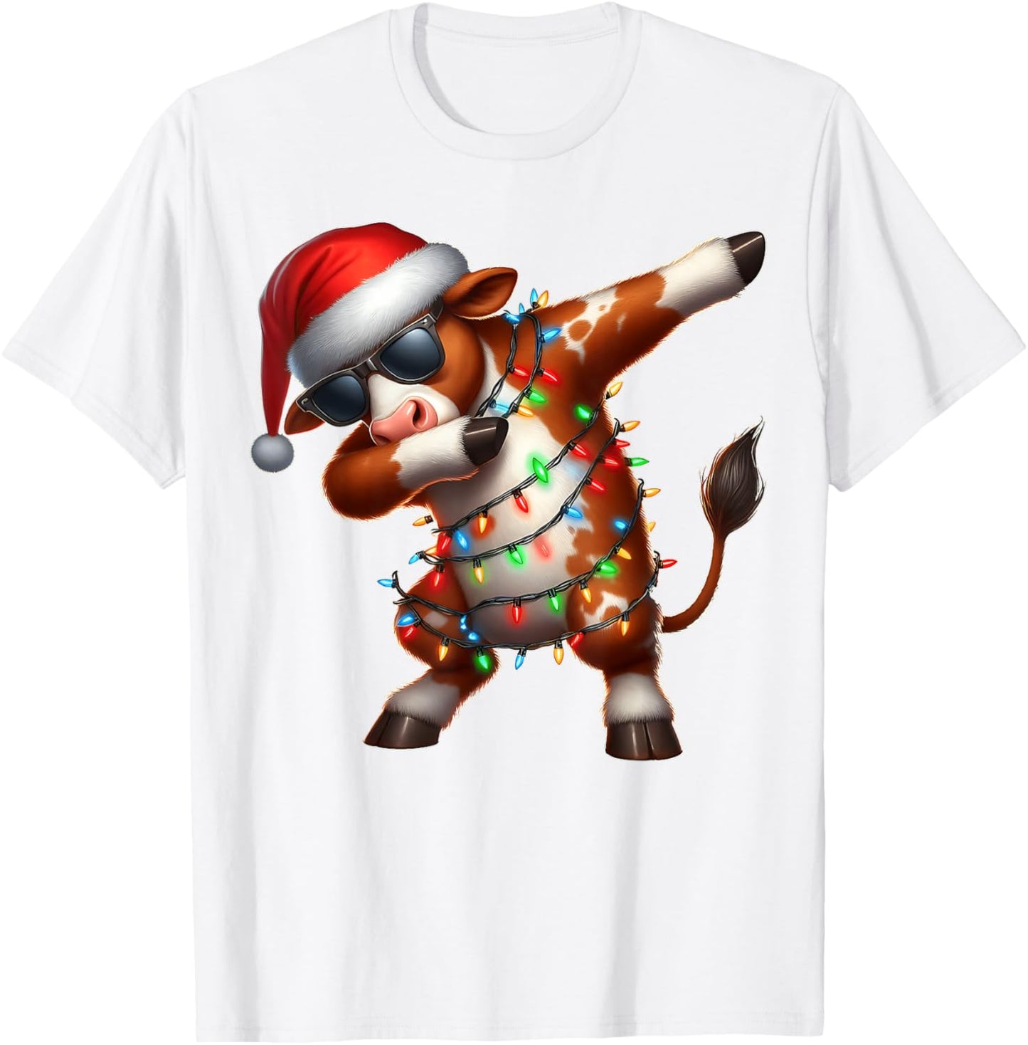 Dabbing Hereford Cattle Farmer Sunglasses Christmas Xmas T-Shirt - T-Shirt | White