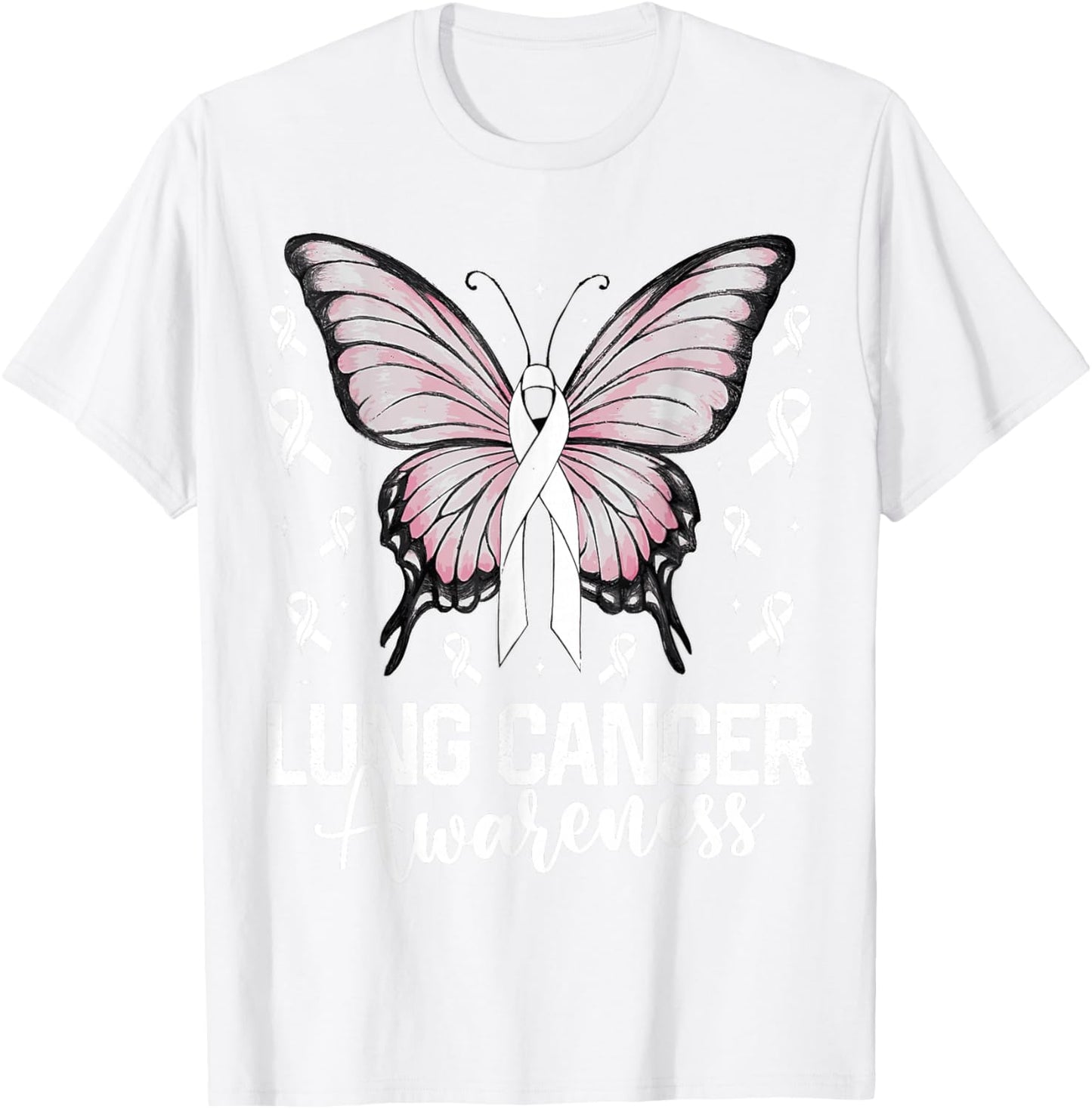 Lung Cancer Awareness Butterfly Ribbon Cancer Support T-Shirt - T-Shirt | White