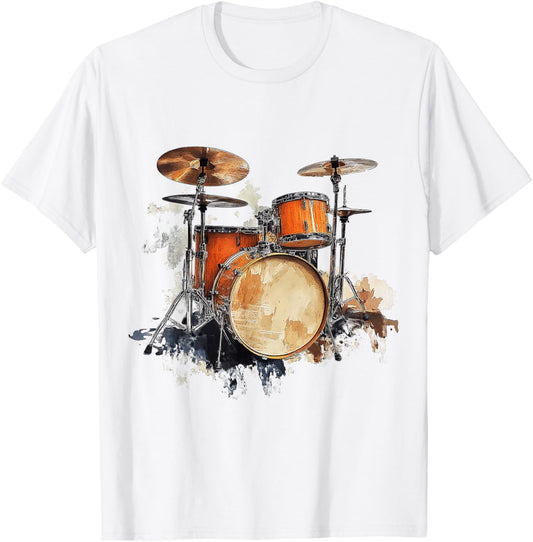 Drumset Music Instrument Motif Art Drumset T-Shirt - T-Shirt | White