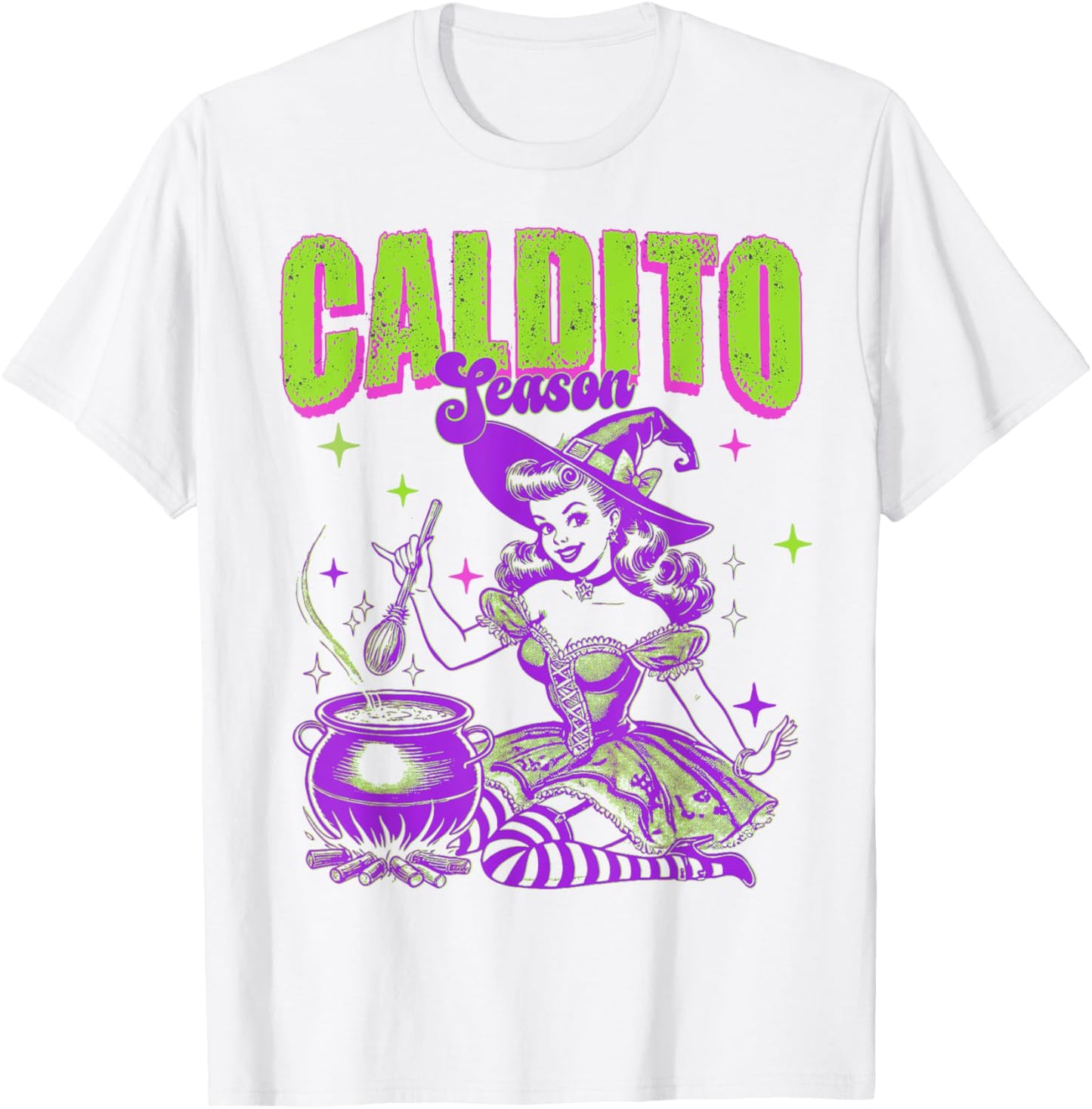 Caldito Season funny Spanish Halloween Bruja Latina T-Shirt - T-Shirt | White