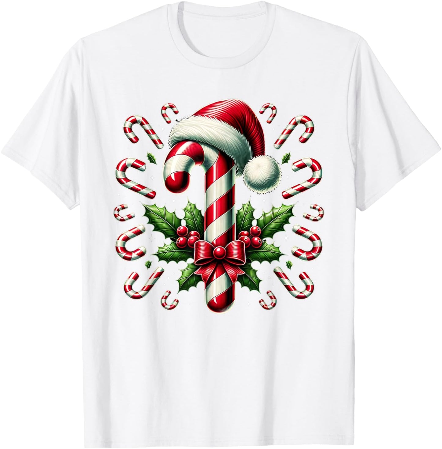 Christmas Candy Cane Crew Lights Red and White Candy Costume T-Shirt - T-Shirt | White