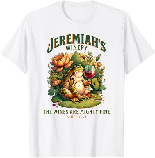 Funny Wine Lover Jeremiahs Winery Boho Cottage Core Bullfrog T-Shirt - T-Shirt | White