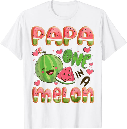 Papa Of One In A Melon 1St Birthday Watermelon Bday Party T-Shirt - T-Shirt | White