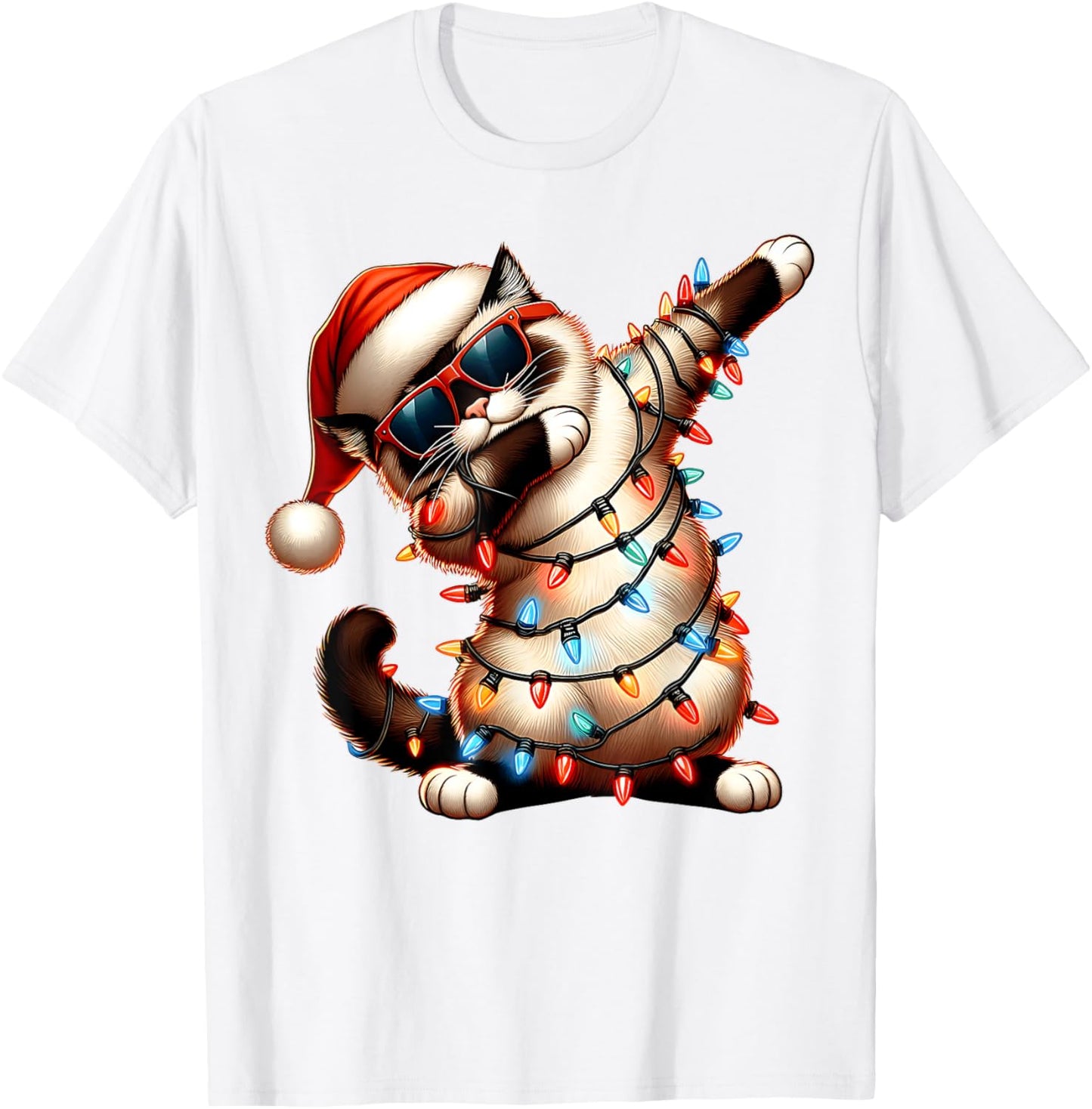 Dabbing Birman Cat Sunglasses Cute Christmas Xmas T-Shirt - T-Shirt | White
