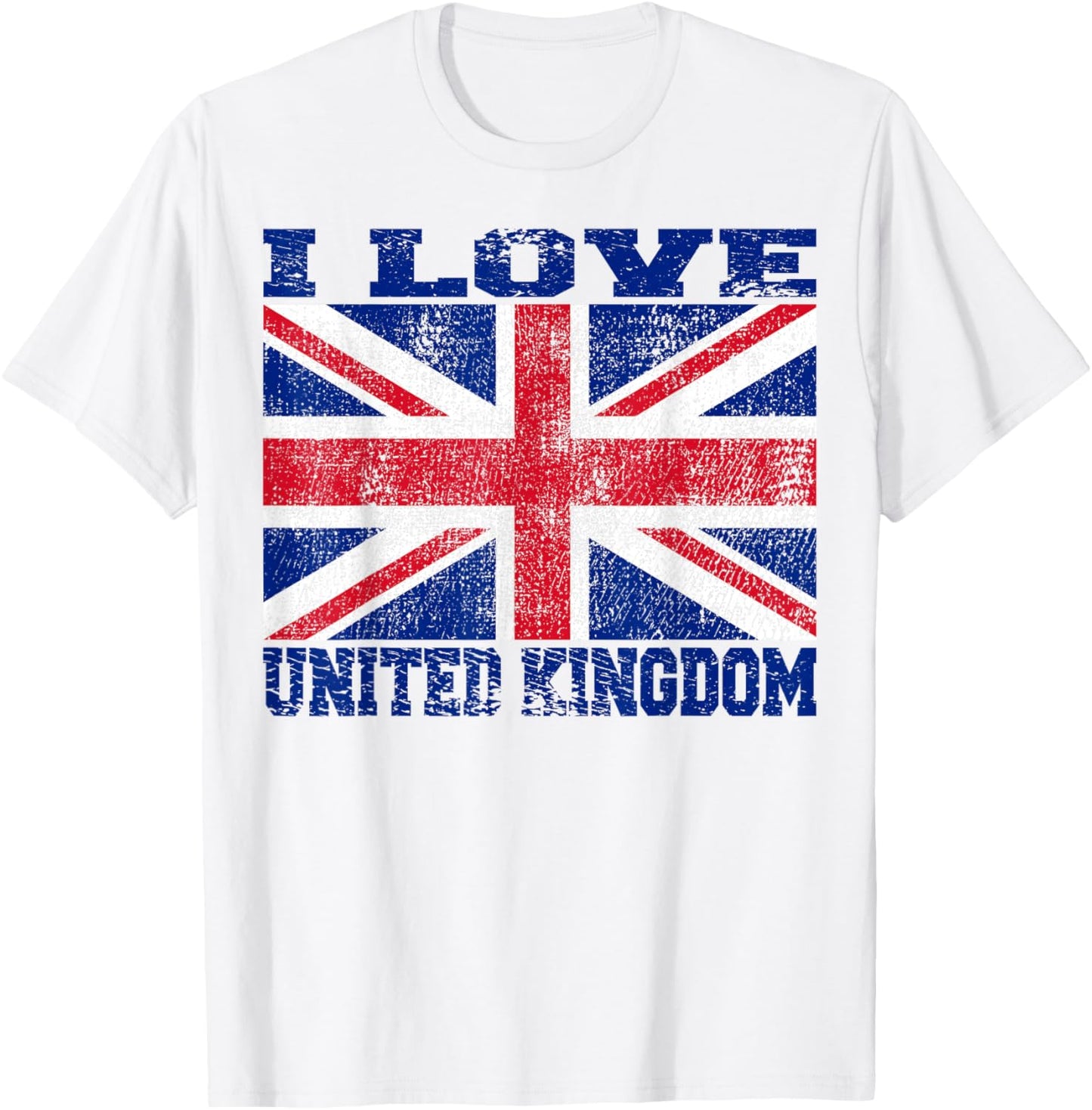 I Love UK - Grunge British Flag Red, White, and Blue Novelty T-Shirt - T-Shirt | White