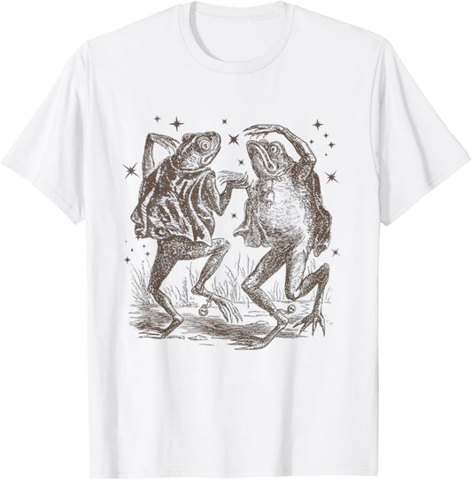 Dancing Frog Stars Vintage 90s Tattoo Style T-Shirt - T-Shirt | White