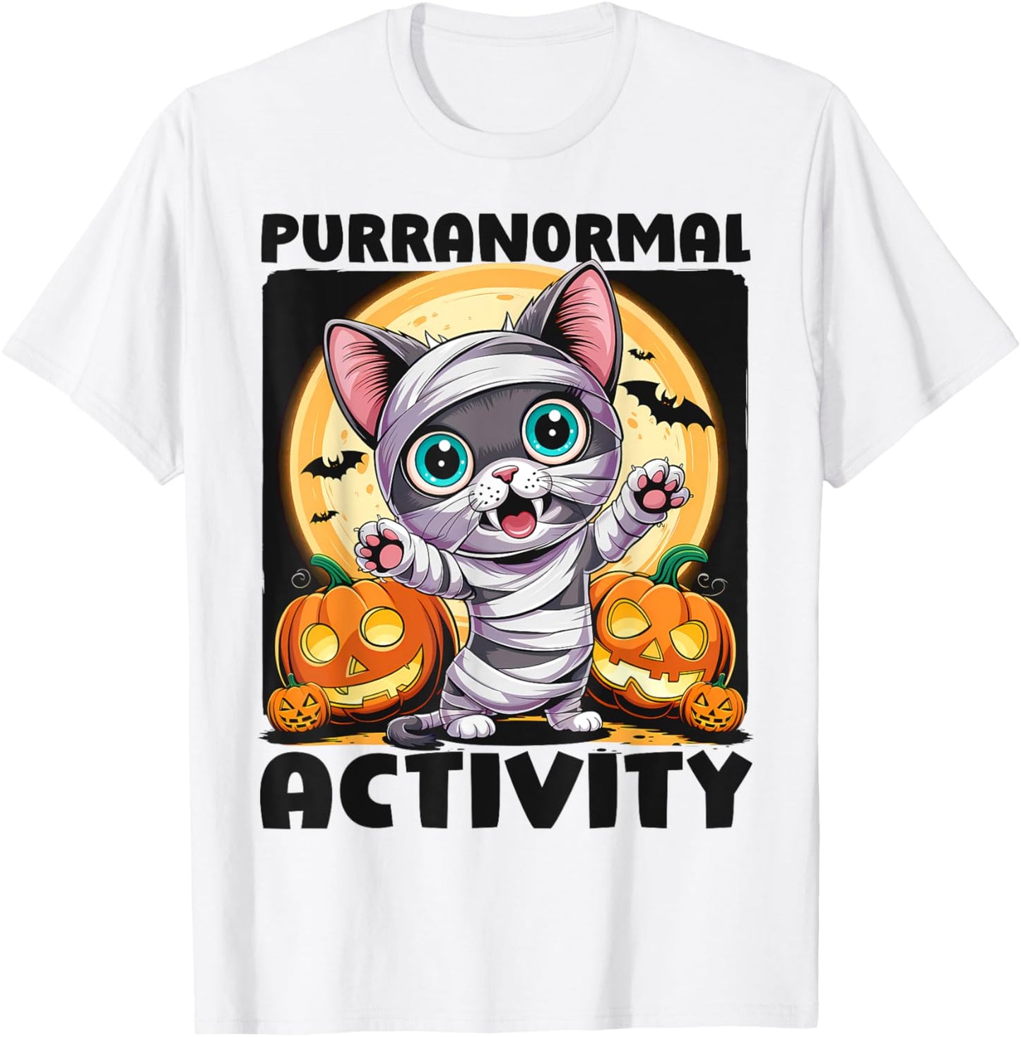 Cute Halloween Cat Mummy T-Shirt - T-Shirt | White