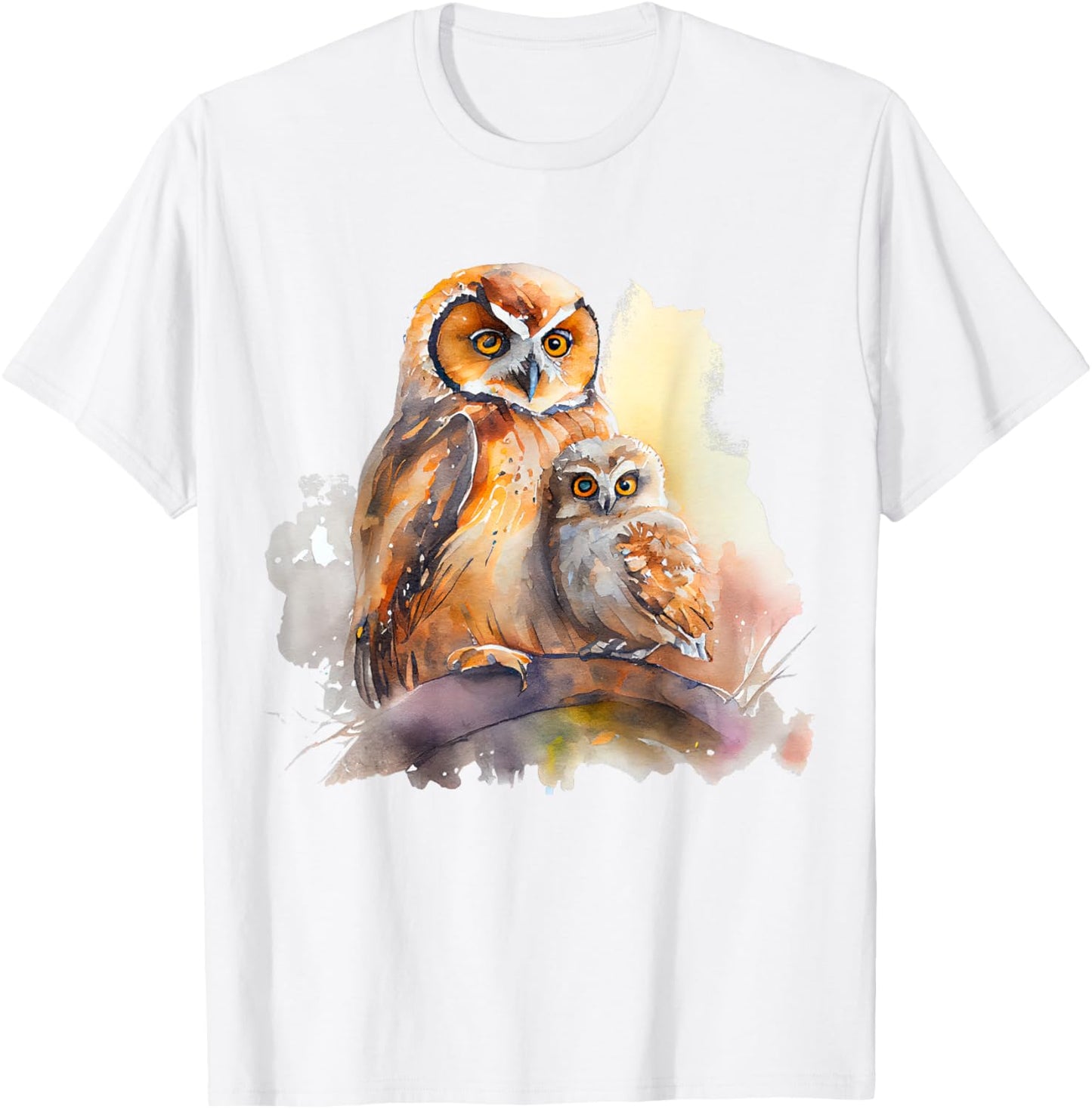 Watercolor Owl Pair Parent Child Nature Art T-Shirt - T-Shirt | White