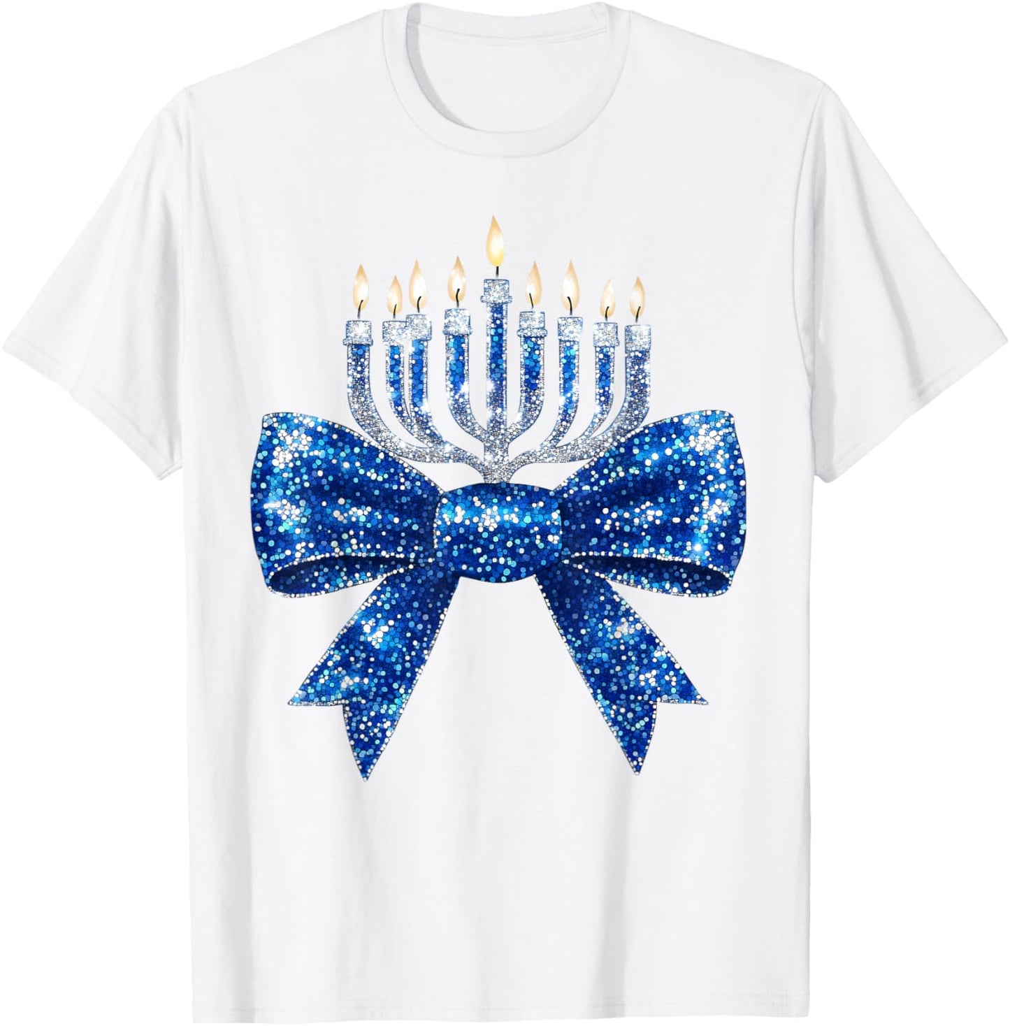 Coquette Hanukkah Jewish Menorah Bow & Girls T-Shirt - T-Shirt | White