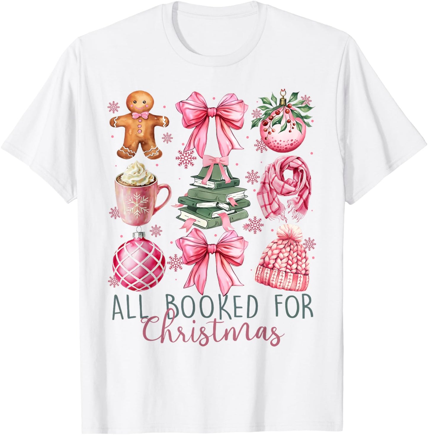 All Booked For Christmas Book Christmas Gingerbread Bow T-Shirt - T-Shirt | White