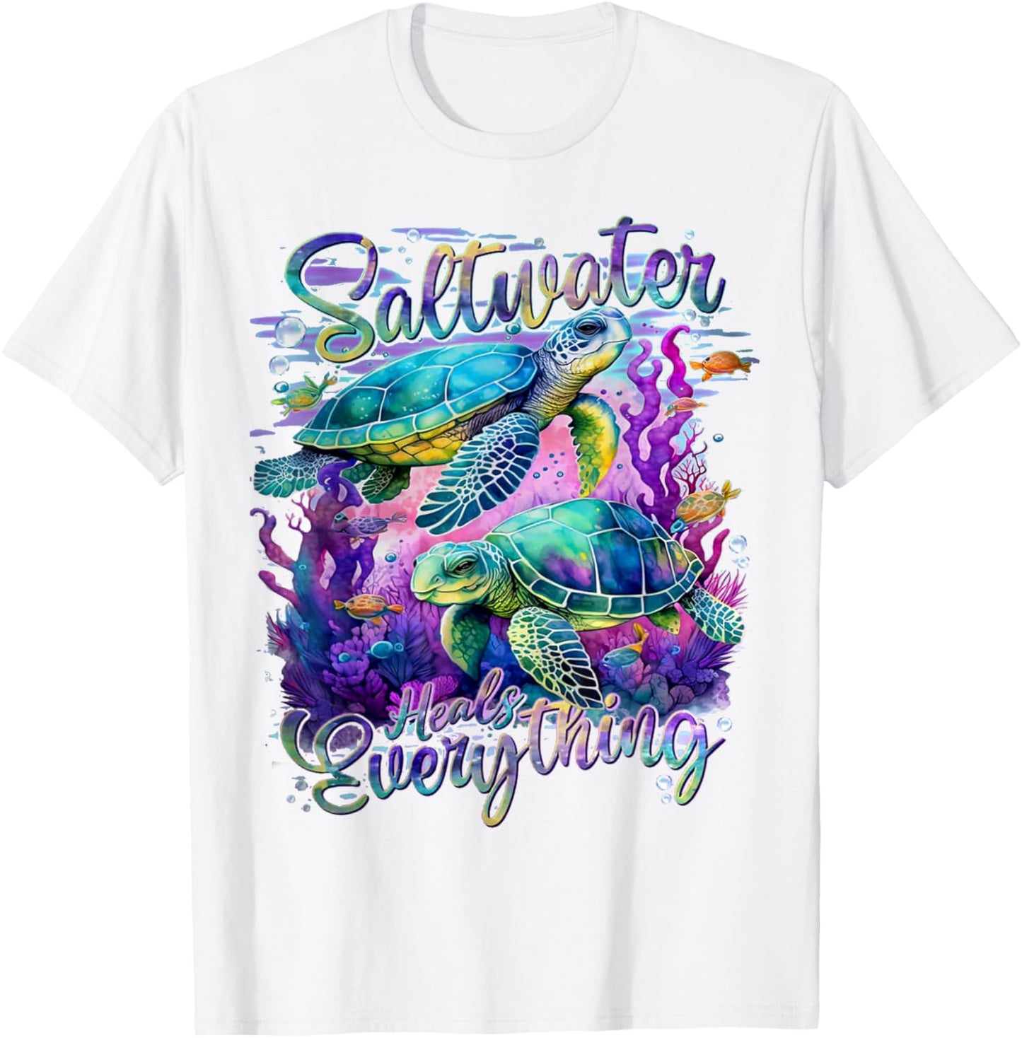 Saltwater Heals Everything Sea Turtle T-Shirt - T-Shirt | White
