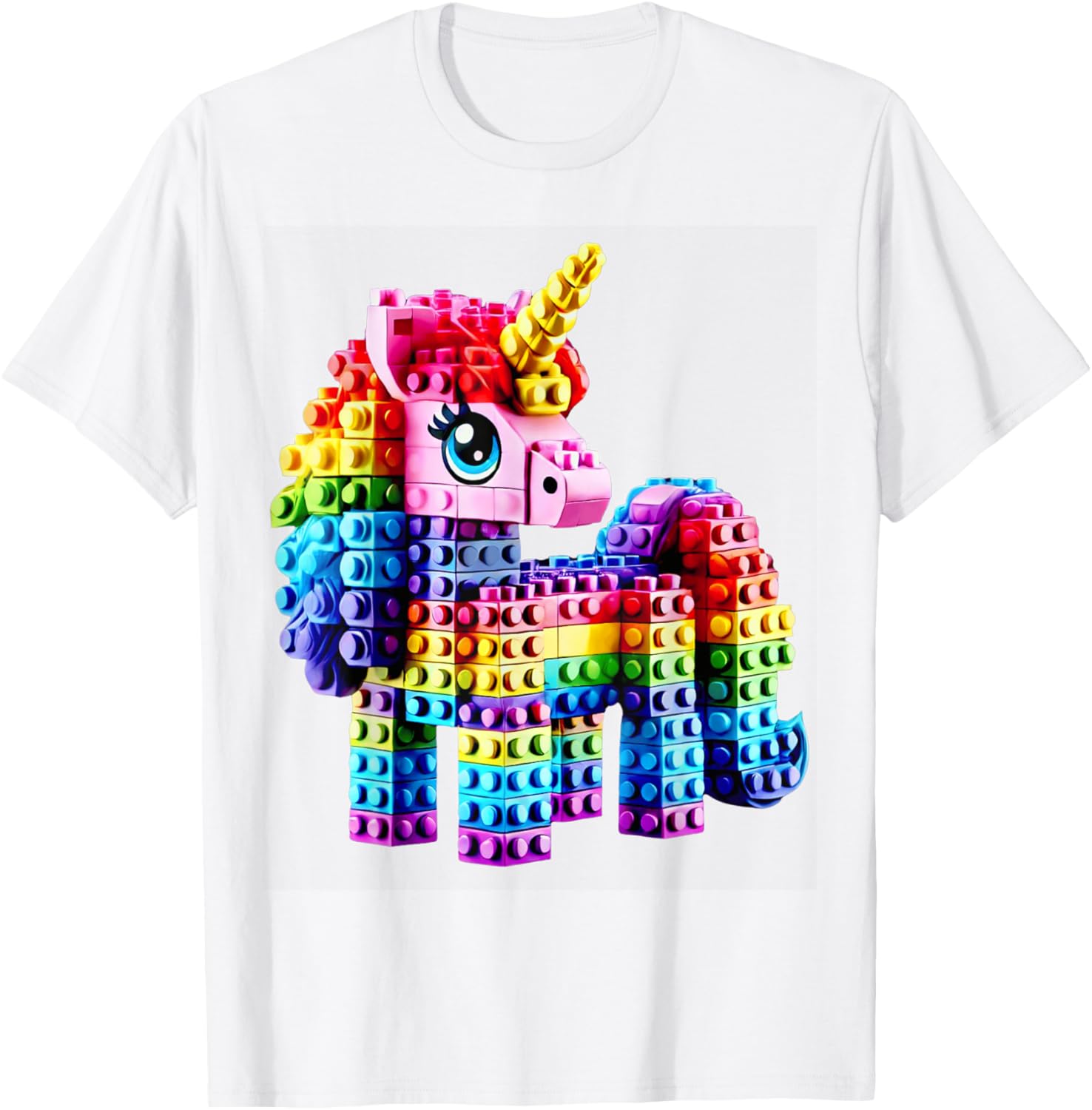Colorful Unicorn Master Builder Funny Building Blocks Bricks T-Shirt - T-Shirt | White