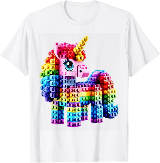 Colorful Unicorn Master Builder Funny Building Blocks Bricks T-Shirt - T-Shirt | White