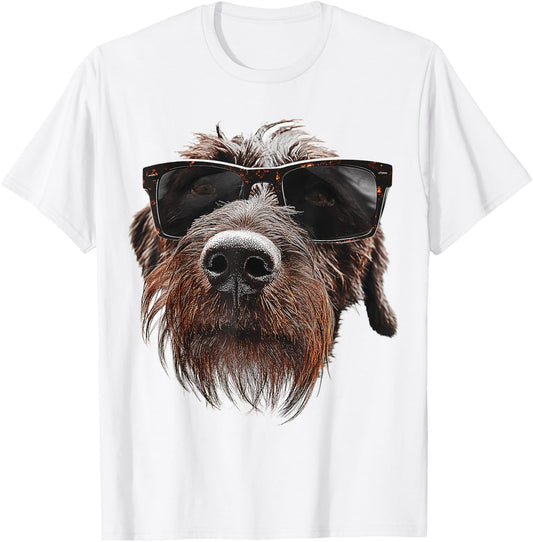 German Wirehaired Pointer Dog Graphic Pet Illustration T-Shirt - T-Shirt | White