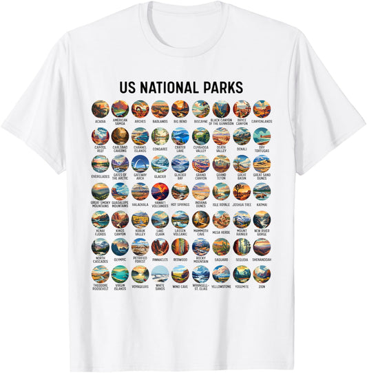 All US National Park Checklist Bucket List Of National Parks T-Shirt - T-Shirt | White