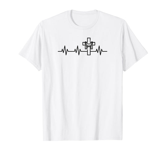 Christian Cross Heartbeat Life Heart EKG Pulse Easter T-Shirt