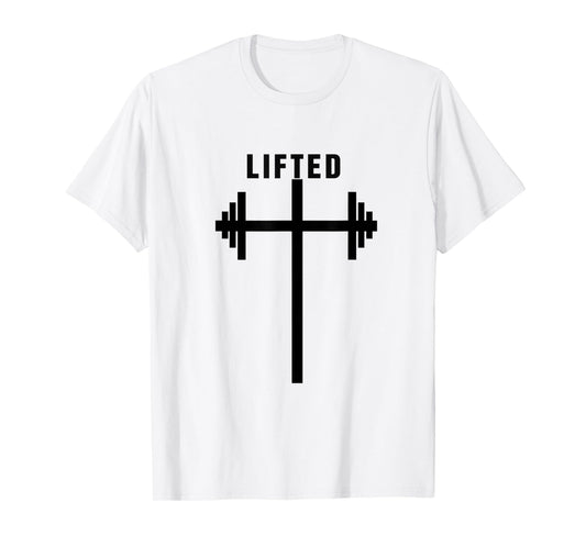 Lifted Dumbbell Barbell Cross Christian Gym Workout Lifting T-Shirt