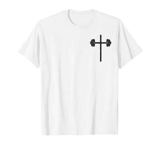 Dumbbell Cross Barbell Gym Christian Workout Faith-Fitness T-Shirt