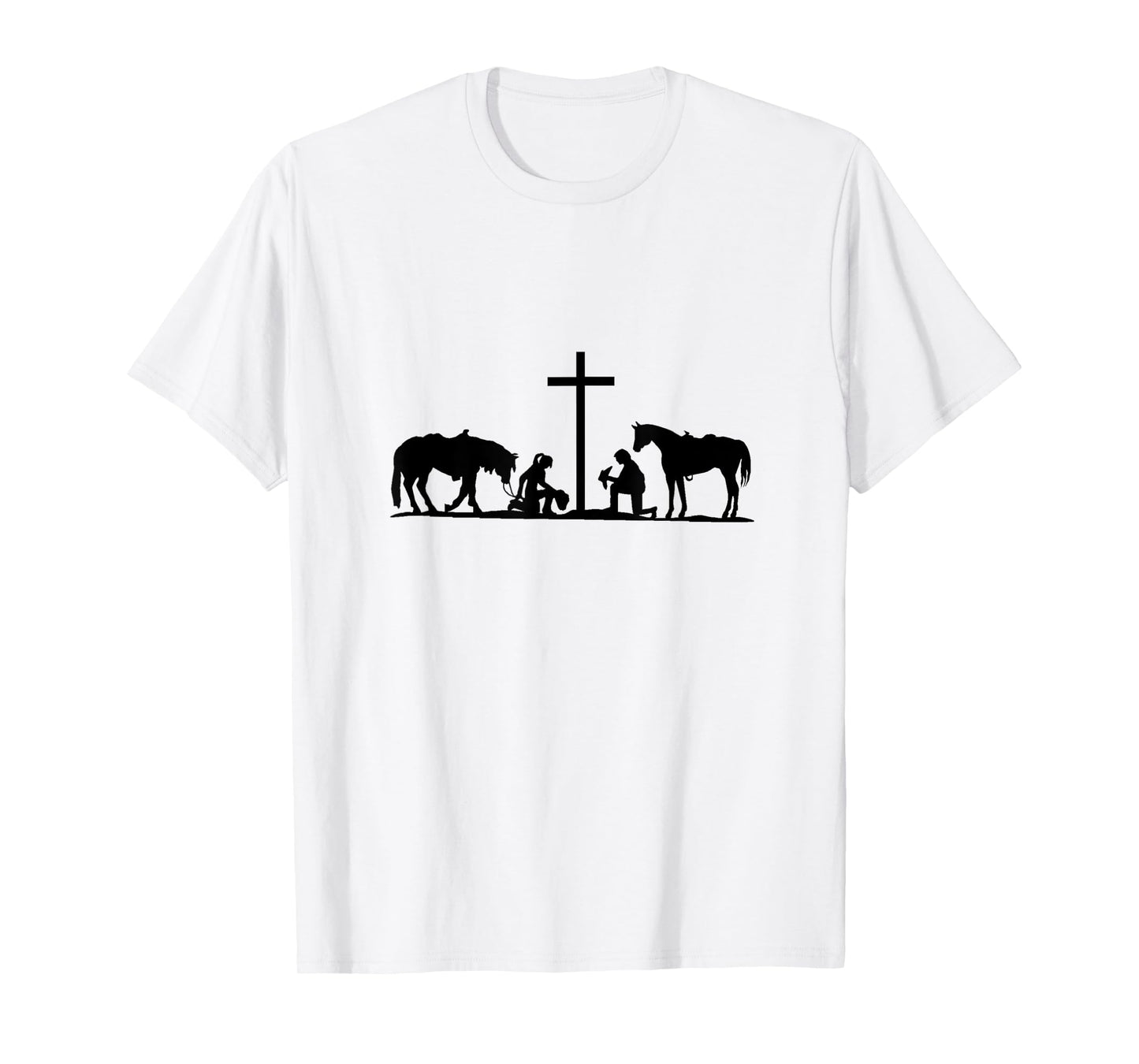 Western couple praying at cross with horses. cowboy. cowgirl T-Shirt