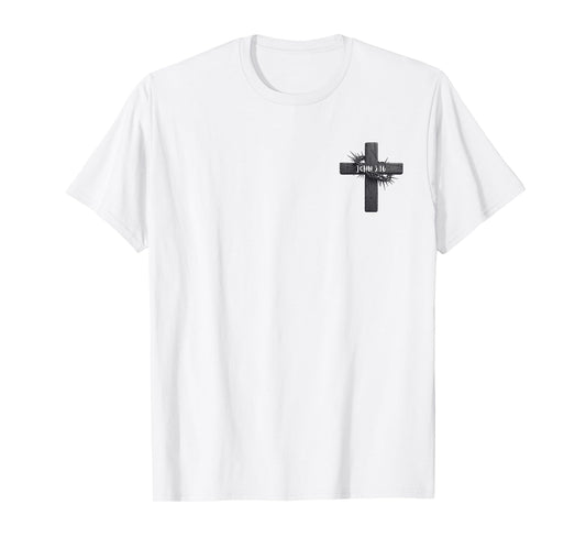 John 3:16 Rugged Cross & Crown of Thorns-Jesus Carries Cross T-Shirt