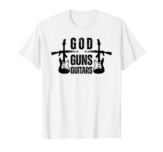 God Guns Guitar Funny Christian Guitar Lover T-Shirt