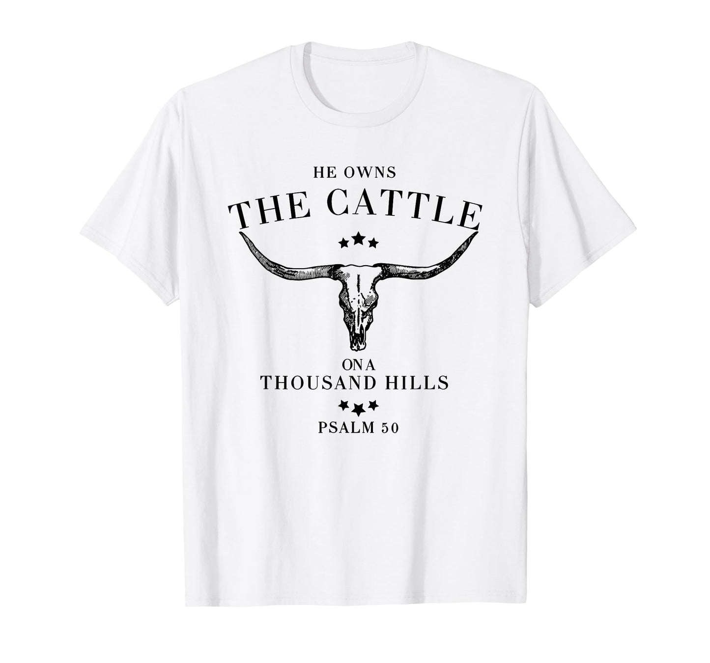 He Owns The Cattle On A Thousand Hills T-Shirt - Blue, White - Unisex-Adults - Small - Cotton 65%, Polyester 35%