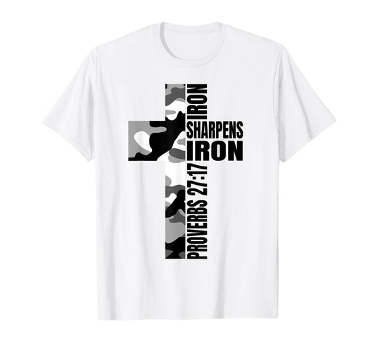 White Camo Iron Sharpens Iron Christian Verse Easter Family T-Shirt