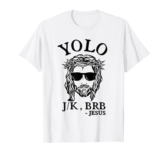 Easter Day Shirts Christian YOLO JK BRB Jesus God Funny Happy T-Shirt Grey Small Crew Neck Classic Fit Short Sleeve Unisex-Adults Women Casual Easter Fun Humorous Religious Theme Hunting T-Shirt