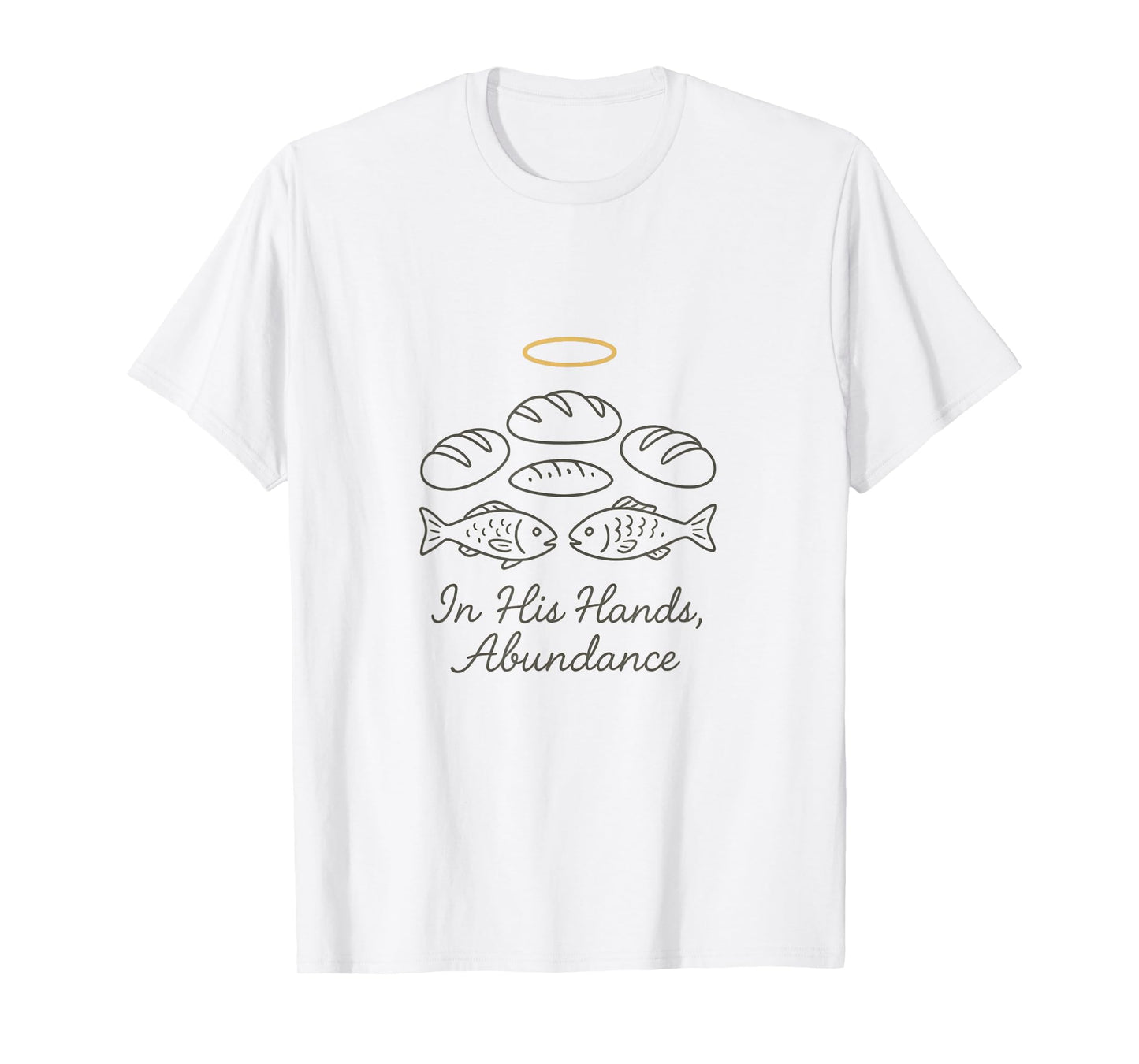 Minimalist Loaves and Fishes Line Art with Halo Christian T-Shirt