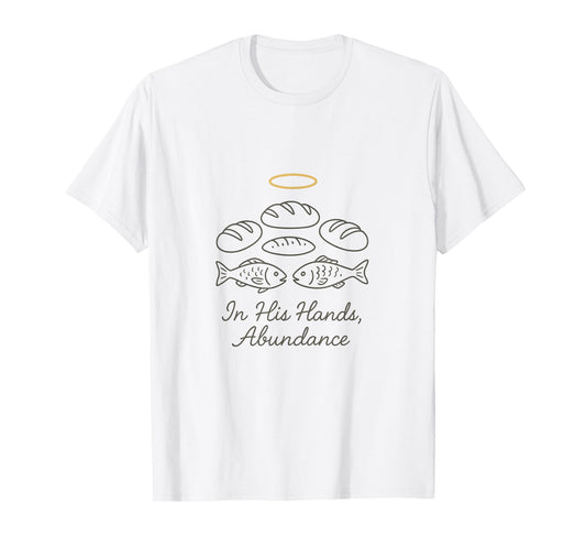 Minimalist Loaves and Fishes Line Art with Halo Christian T-Shirt