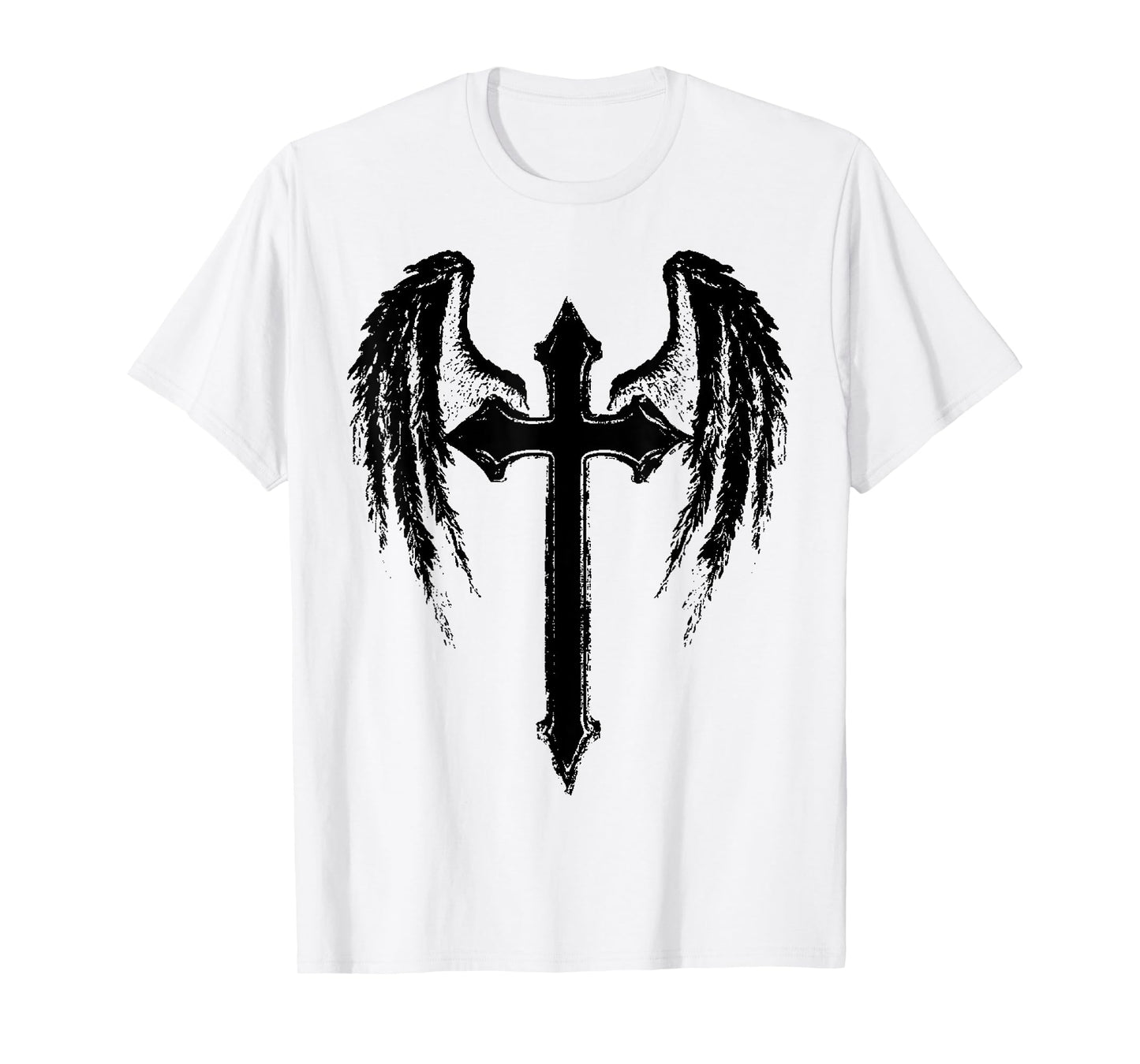 Angel Wings Jesus Christ Cross Christian Graphic Black T-Shirt