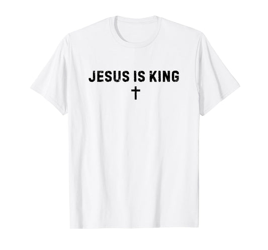 Jesus is King Christian Distressed Cross Crown of Thorns T-Shirt