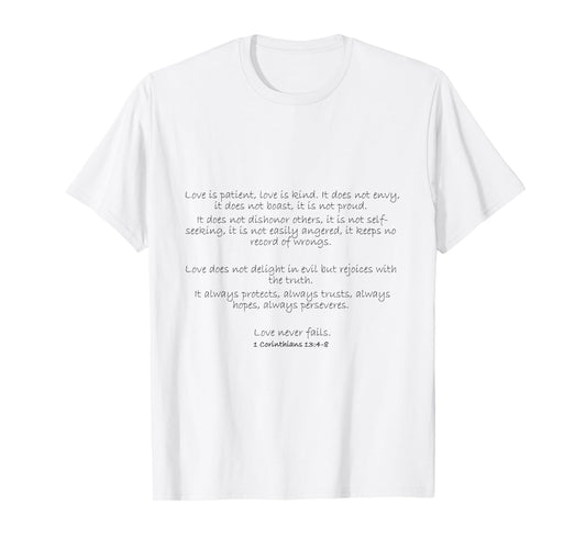 1 Corinthians 13:4-8 Bible Verse Christian T Shirt