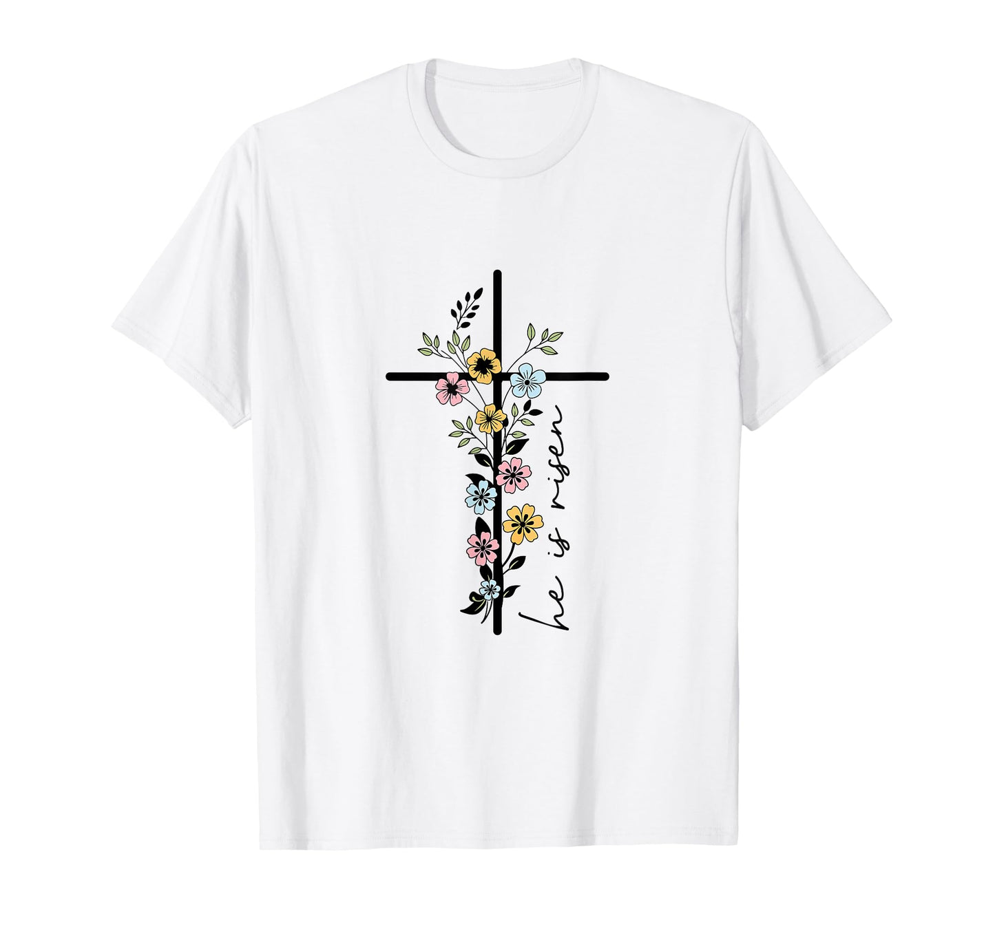 He Is Risen Floral Cross Women Easter Christian T-Shirt