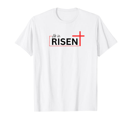 He is Risen Bold Red Cross Easter Christian Faith Design T-Shirt