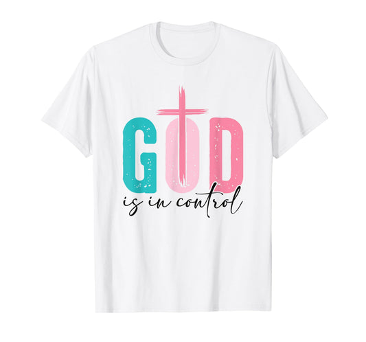 Christian Faith Shirt God is in Control Cross Religious Tee T-Shirt