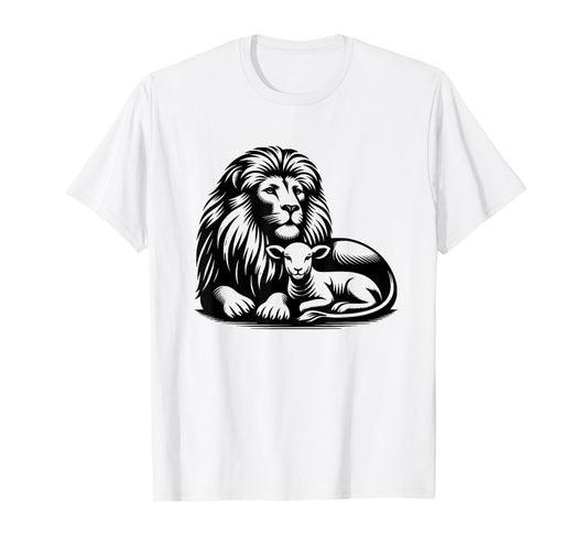 Lion and Lamb Black Design Christian Men Women T-Shirt