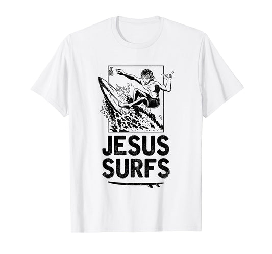 Jesus Surfs Funny Jesus Christian Surfer T-Shirt