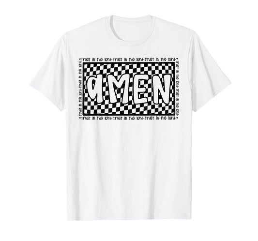 Checkered Amen Vintage Jesus Bible Verse Christian Religious T-Shirt