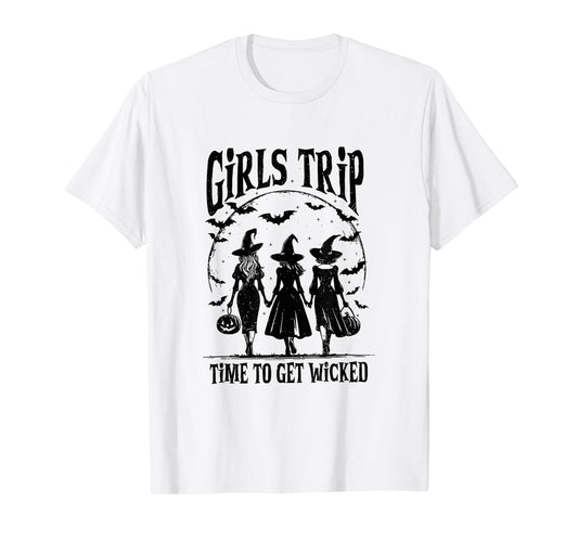 Girls Trip Time To Get Wicked Halloween Salem Witch Womens T-Shirt