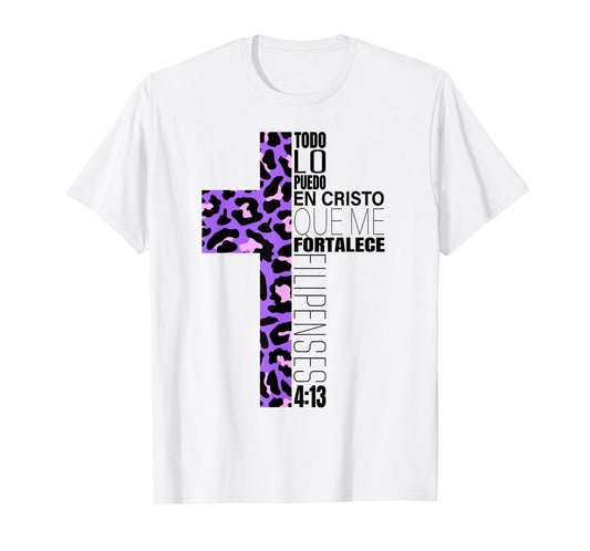 Cheetah Print Cross Christian Spanish Gifts Women Español T-Shirt